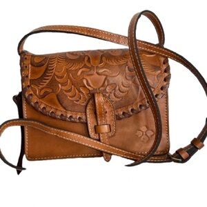 Patricia Nash Tan Embossed Leather Crossbody Bag